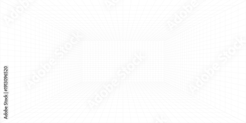 Room projection grid in futuristic 3d style. Outline futuristic grid background, room projection. Wireframe grid template in perspective view. Vector