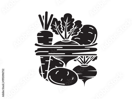 Organic root vegetables bundle silhouette for stunning hearty harvest illustrations