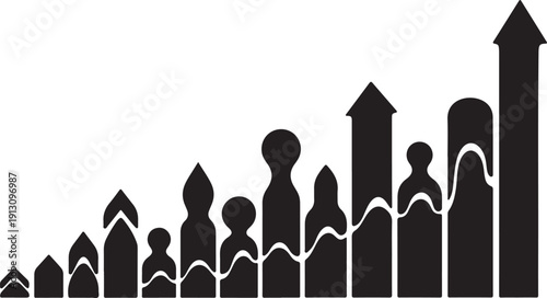 Business Growth Chart with People Silhouettes and Arrows Rising