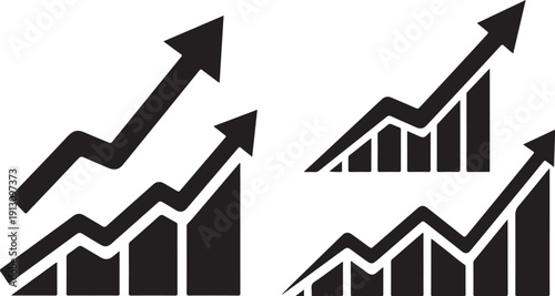 Black and white graph icons with upward trend arrows