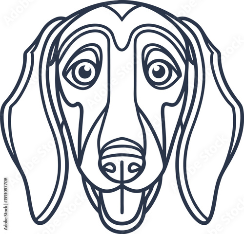 Minimalist dachshund dog face line art illustration with expressive eyes and tongue out