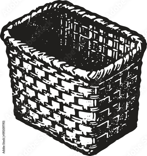 Woven rectangular basket illustration hand drawn wicker container with texture and depth empty storage container design