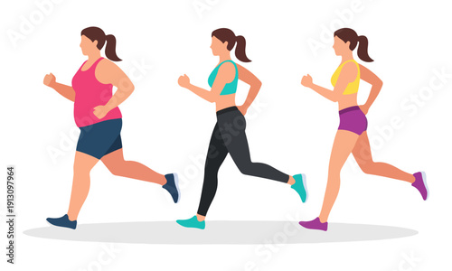 Weight Loss Transformation Stages Woman Running Illustration
