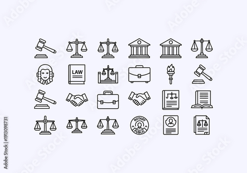 Design Ilustration Concept Icon Set lawyer legal documents and symbols.