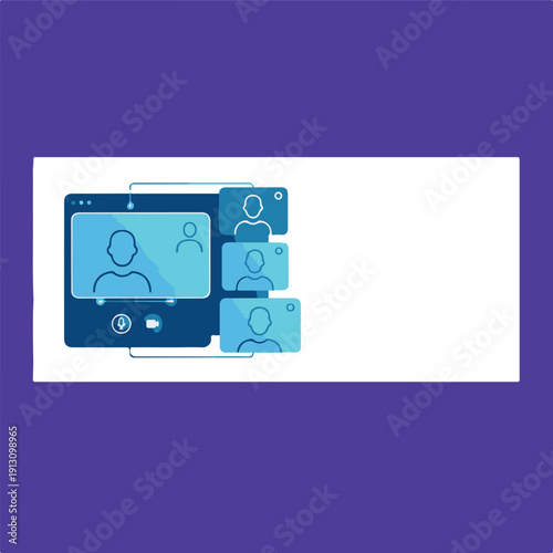 Virtual meeting banner, abstract video call interface layout.eps