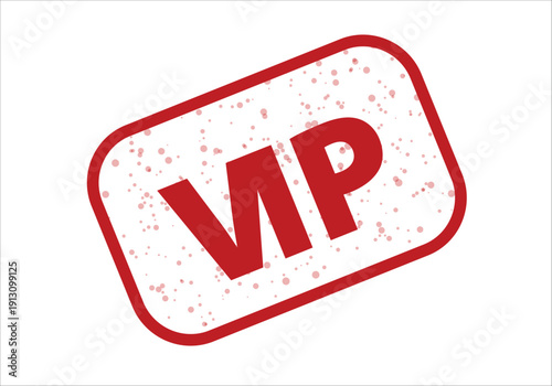 Vector red distressed VIP stamp with grunge texture, isolated on transparent background, ideal for exclusive access banners or membership icons.