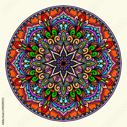 Ornate Circular Mandala Multicoloured Designs, Vintage decorative elements. Oriental pattern, vector illustration. Islam, Arabic, Indian, Moroccan, Spain, Turkish, Pakistan, Chinese, mystic, ottoman  
