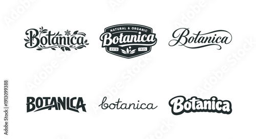 Botanical wordmark. Set lettering. harmonious lettering variations of the same emblematic concept, each with different artistic