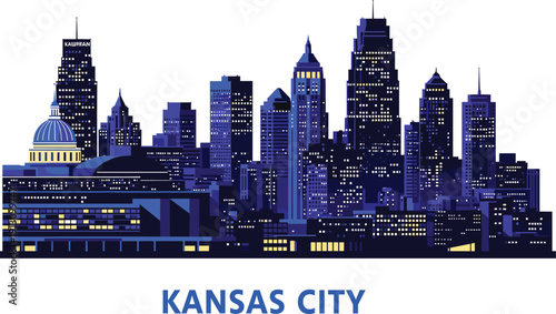 WebBlue Night City Skyline Vector Illustration Featuring Glowing Windows and Urban Architecture at Twilight for Modern Business Background Metropolis Nightlife and Travel Concepts