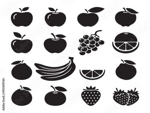Organic fresh fruits collection silhouette for stunning farmers market themes