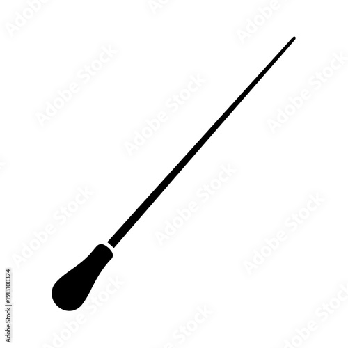 A sleek black paintbrush with a long handle and a rounded brush head