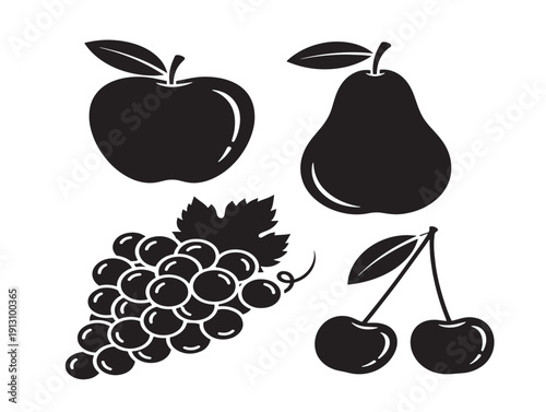 Wholesome orchard fruit set with elegant tree ripened silhouette shapes