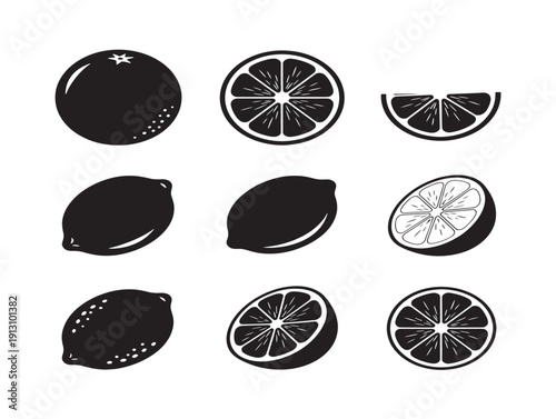 Zesty citrus collection with beautiful juicy orange and lemon silhouette shapes