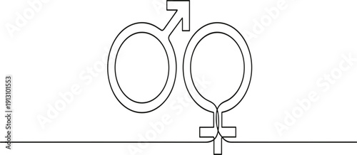 Male and Female Gender Symbols Line Art Illustration with Interconnected Mars and Venus Signs Minimal Outline Vector Design