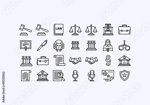 Design Ilustration Concept Icon Set lawyer legal documents and symbols.
