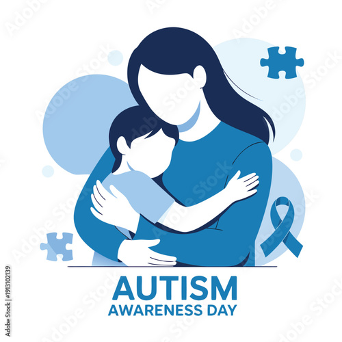 A mother lovingly embraces her child symbolizing support and awareness for autism spectrum disorder high quality