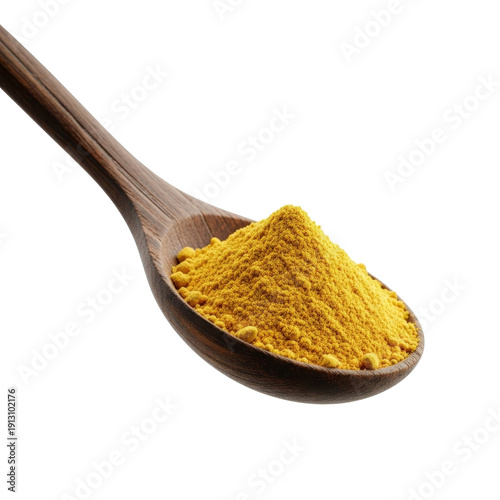 Wooden spoon with turmeric powder On Transparent Background