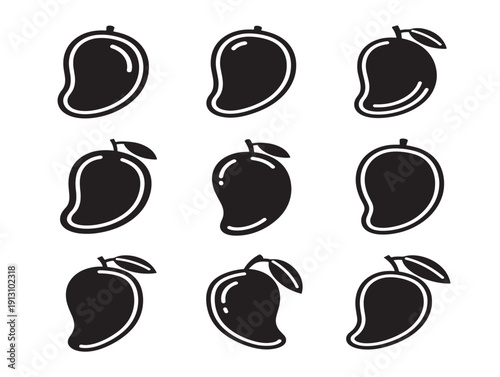 Ripe mango icons silhouette for gorgeous exotic and summer refreshment concepts