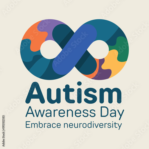 An infinity symbol composed of puzzle pieces represents autism awareness and neurodiversity with accompanying text