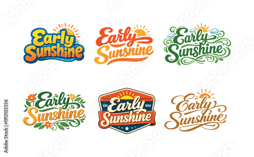 Harmonious Lettering Variations. Early sunshine. Set lettering. harmonious lettering variations of the same emblematic concept, each with different artistic