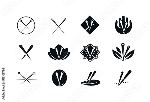 Alternative medicine practices. Icon set. Set Logo of alternative medicine practices: acupuncture needle emblem. harmonious logo variations