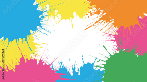 Colorful Holi festival background, vibrant paint splatter texture, messy color run graphic, abstract ink splash illustration, bright liquid drop design
