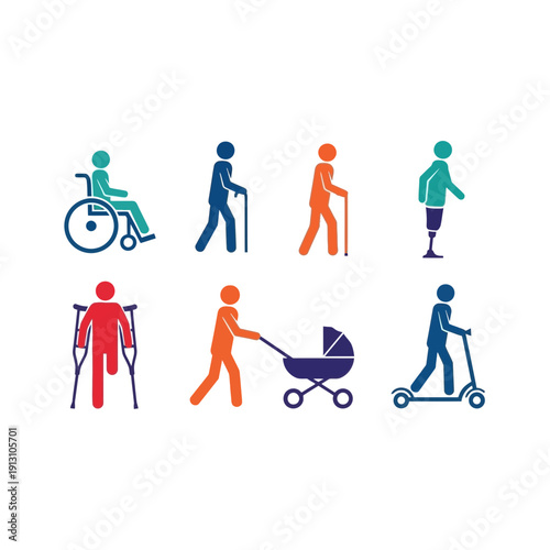 Collection of diverse people icons representing different abilities and activities.