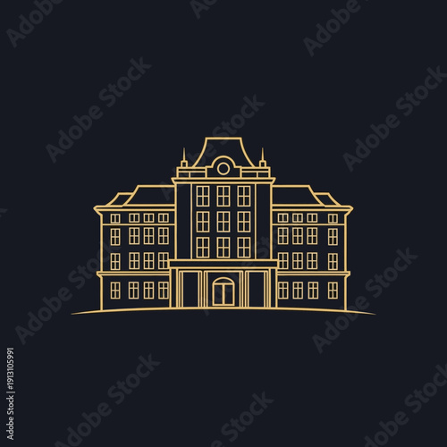 Elegant Golden Outline of a Grand Building Facade.