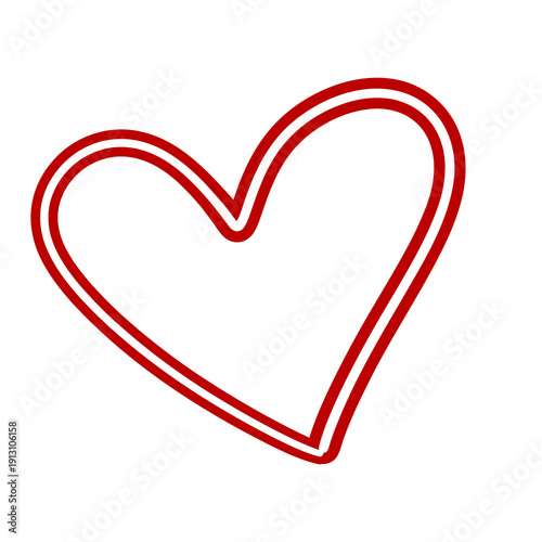 A decorative illustration of a red heart in a simple cartoon style on a white isolated background. The flat design features soft shapes and vibrant colors. Suitable for cards, stickers, packaging, rom