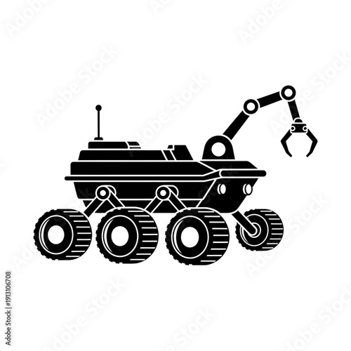 Black and White Illustration of a Mars Rover.