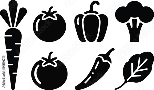 Vegetable Silhouette Icon Set  Fresh Food Vector Illustration
