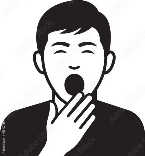 Person Yawning Front View Silhouettes Isolated On White Background