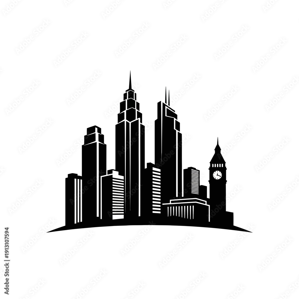 Obraz premium Modern City Skyline Silhouette with Iconic Clock Tower.