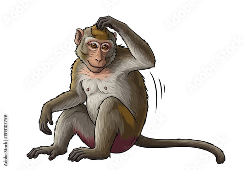 Monkey scratching its head with a thoughtful expression.