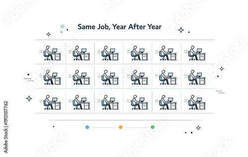 Career Plateau Illustration. Career without promotion. Timeline or calendar with identical repeating icons and no upward markers. Visual expression