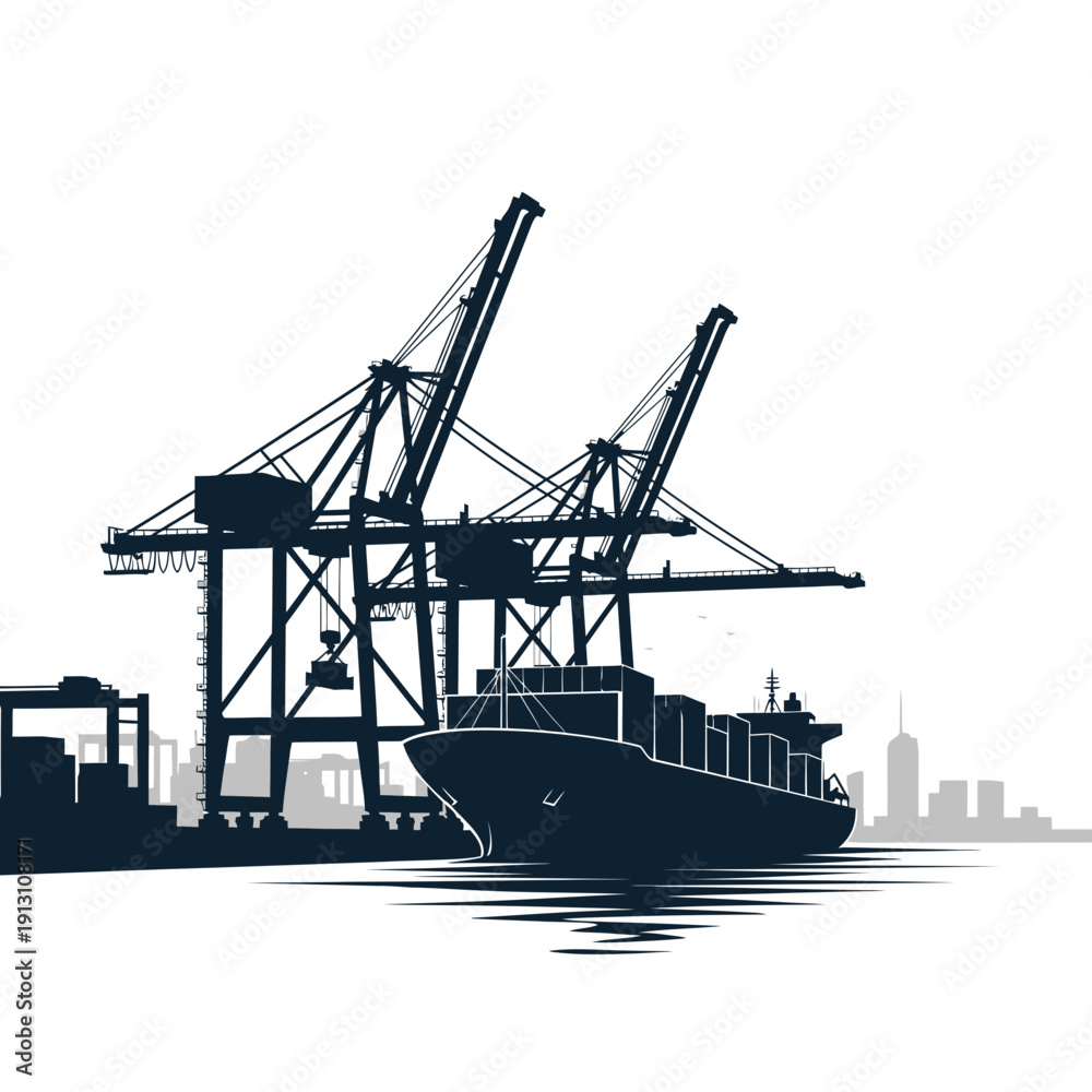 Fototapeta premium Container Ship and Cranes at a Busy Port.