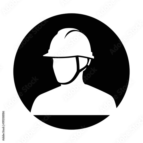 Construction worker icon with hard hat.