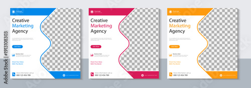 Vibrant creative marketing agency social media post design templates for business promotion