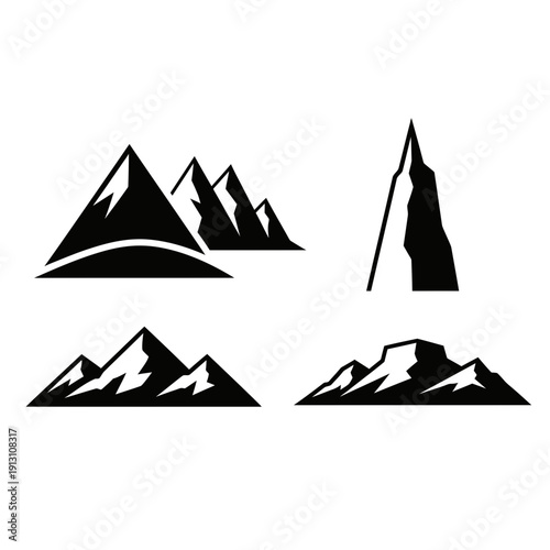 Set of stylized mountain range silhouettes.
