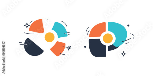 Animated logos. A simple logo mark breaking into smooth shapes and gently reassembling, with subtle motion lines around. The scene suggests