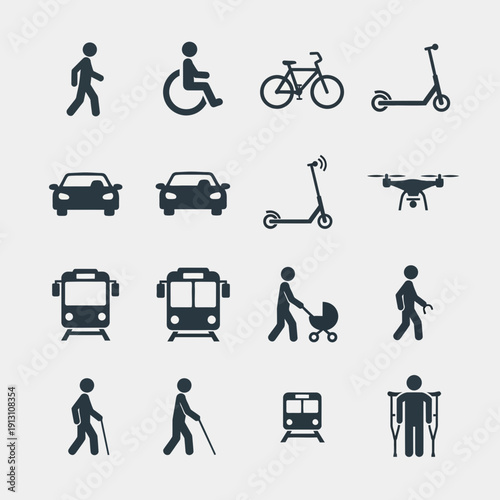 Set of transportation and accessibility icons.