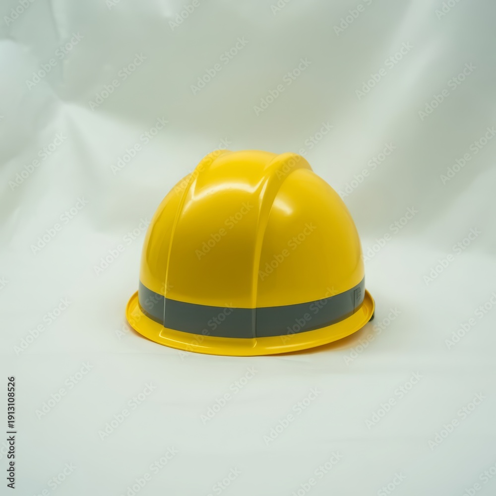 Fototapeta premium Yellow hard hat with gray band safety helmet industrial