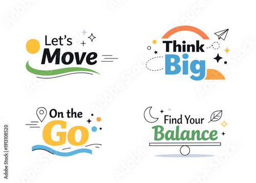 Type-led compositions. Playful yet restrained typography interacting with abstract lines and shapes, creating a sense of movement and