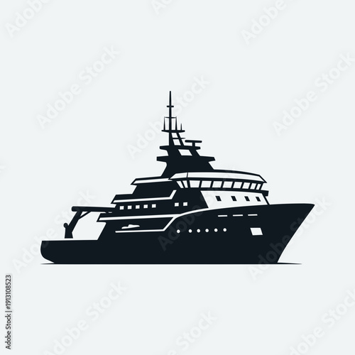 Luxury Yacht Silhouette Vector Illustration.