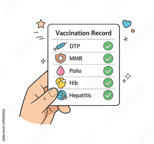 Childhood vaccinations. Medical record card wi