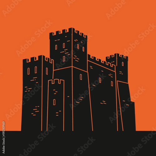 Stylized illustration of a medieval castle silhouette.