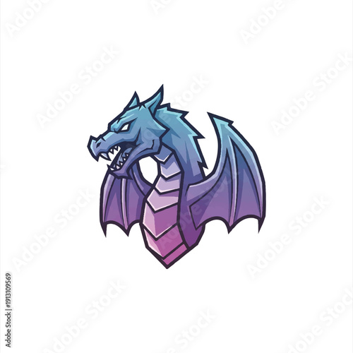 Fierce Blue Dragon with Spiked Wings and Scaled Body.