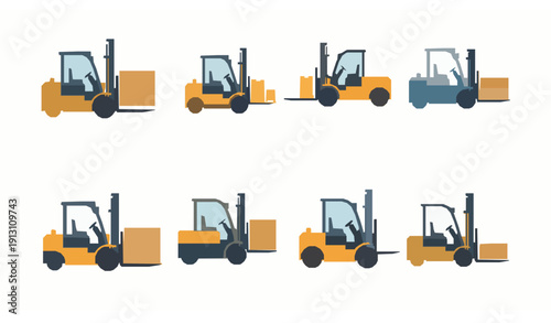 Modern flat forklift warehouse icon vector set