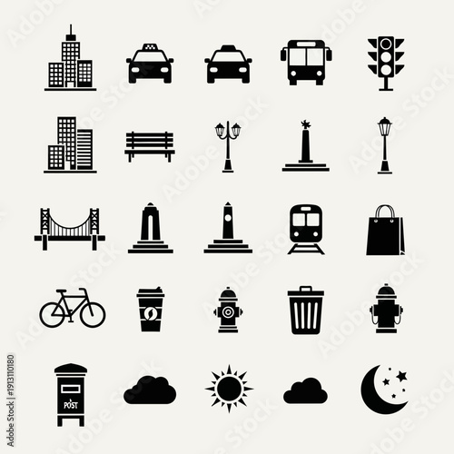 Collection of City Icons and Symbols.