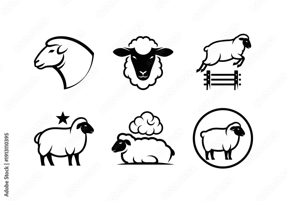 Obraz premium Collection of Sheep Icons and Illustrations.